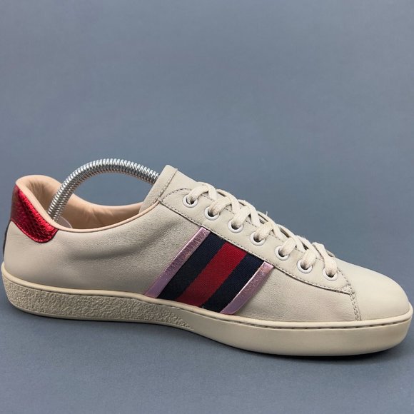 GUCCI Web Ace Fire sneaker beige leather phyton heel 7 G or 7.5 US 41 EUR 440724 - Picture 8 of 14